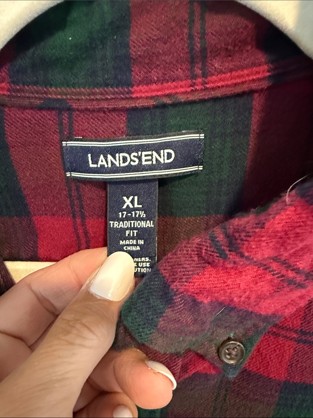 Lands’ End Men’s Xl super thick warm red and hunter green Flannel Shirt - Picture 5 of 11